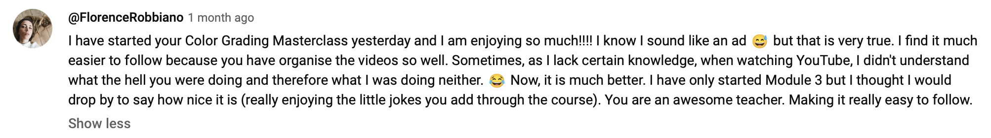 Student testimonial