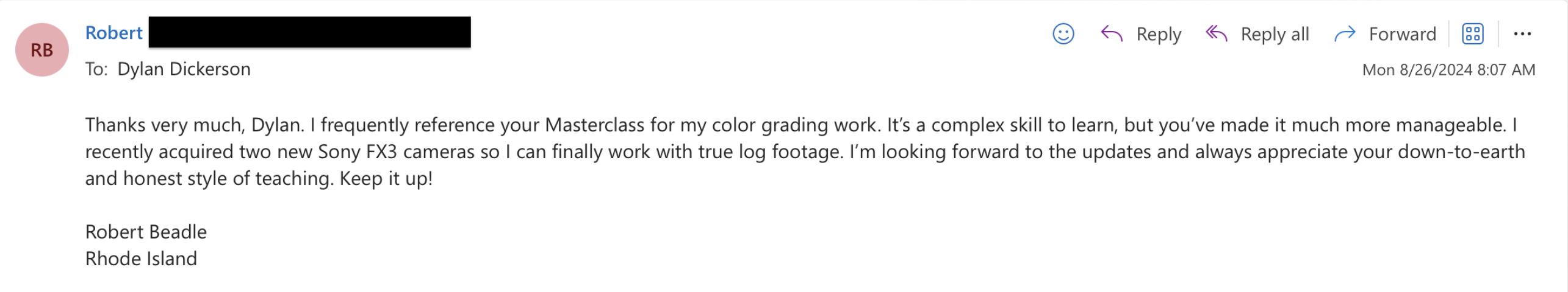 Student testimonial