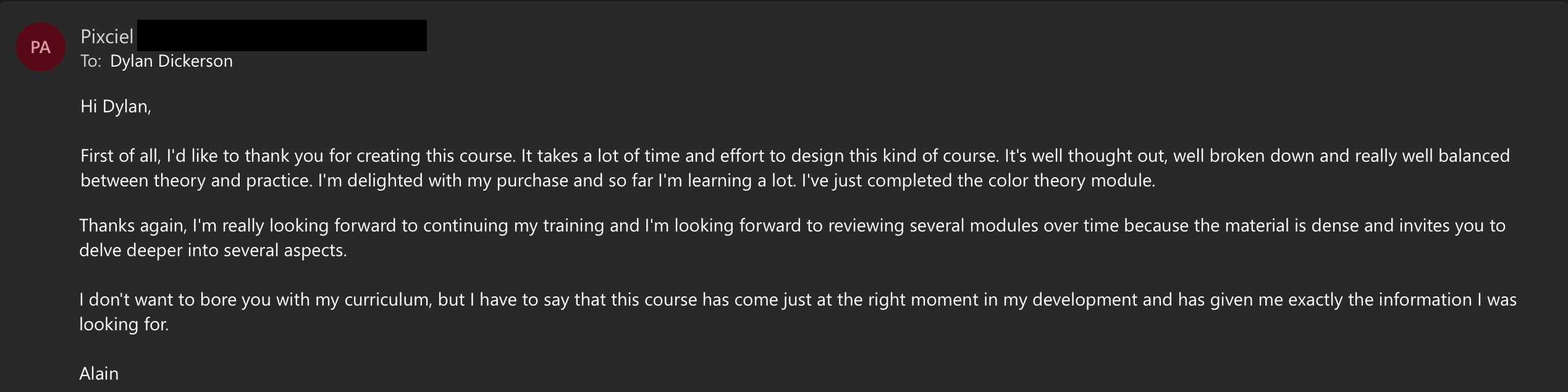 Student testimonial