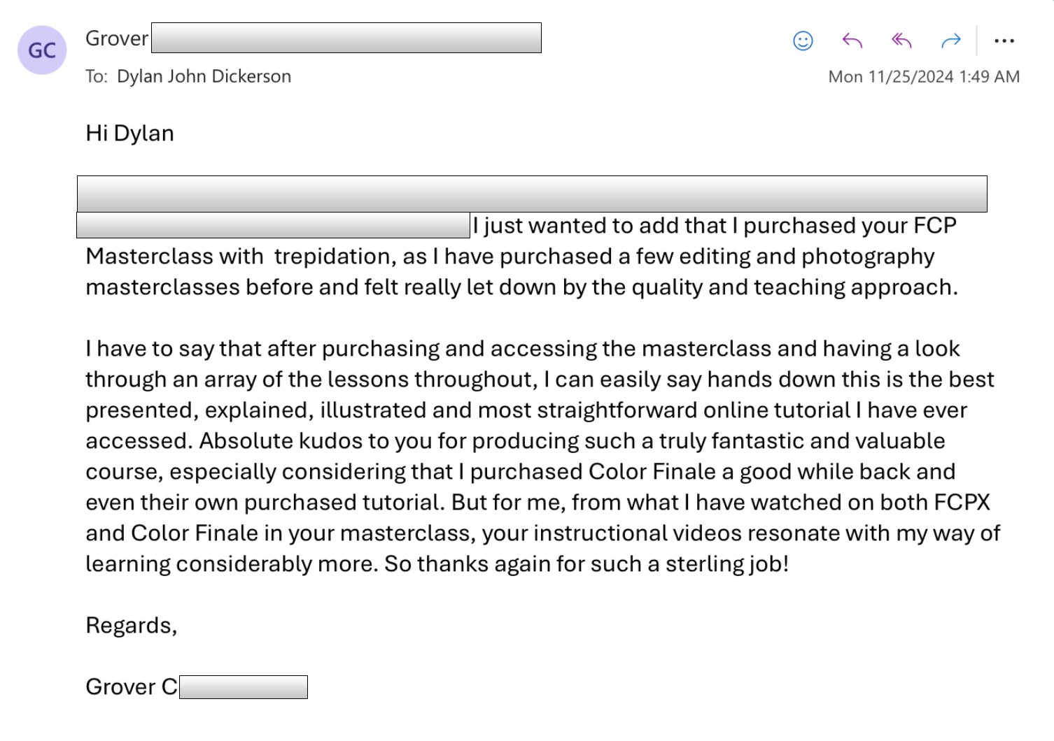 Student testimonial