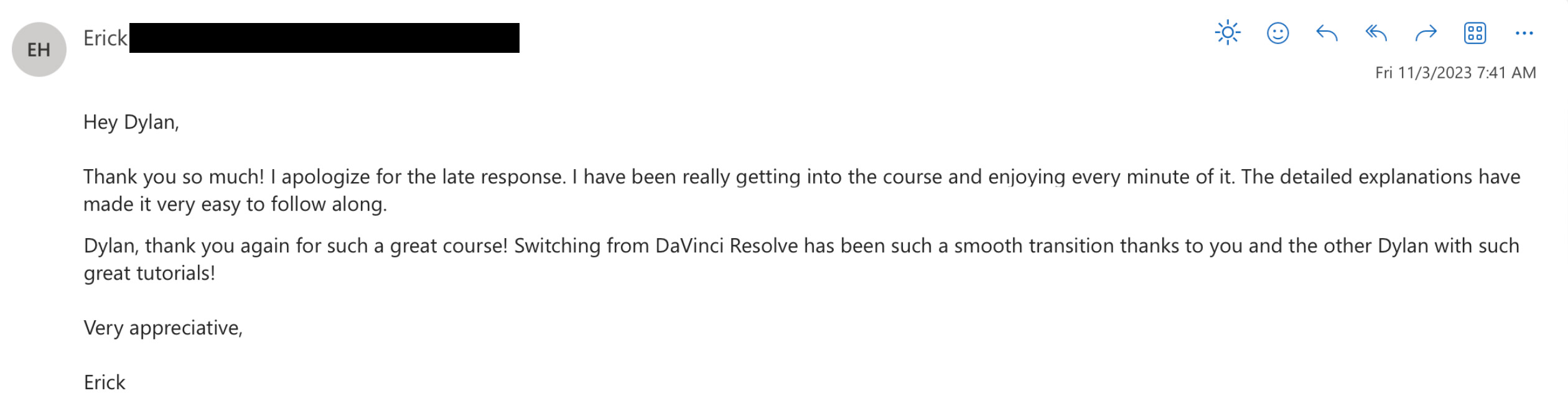 Student testimonial