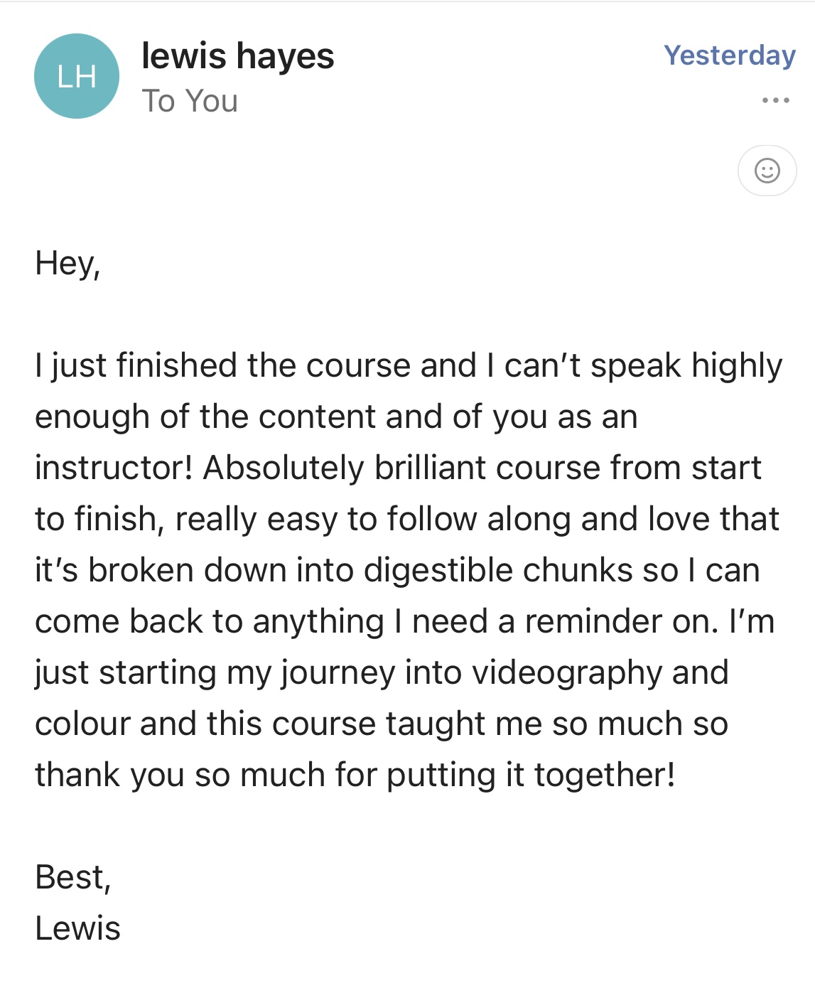 Student testimonial