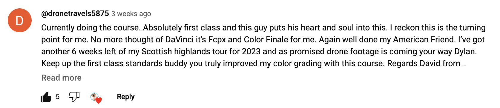 Student testimonial